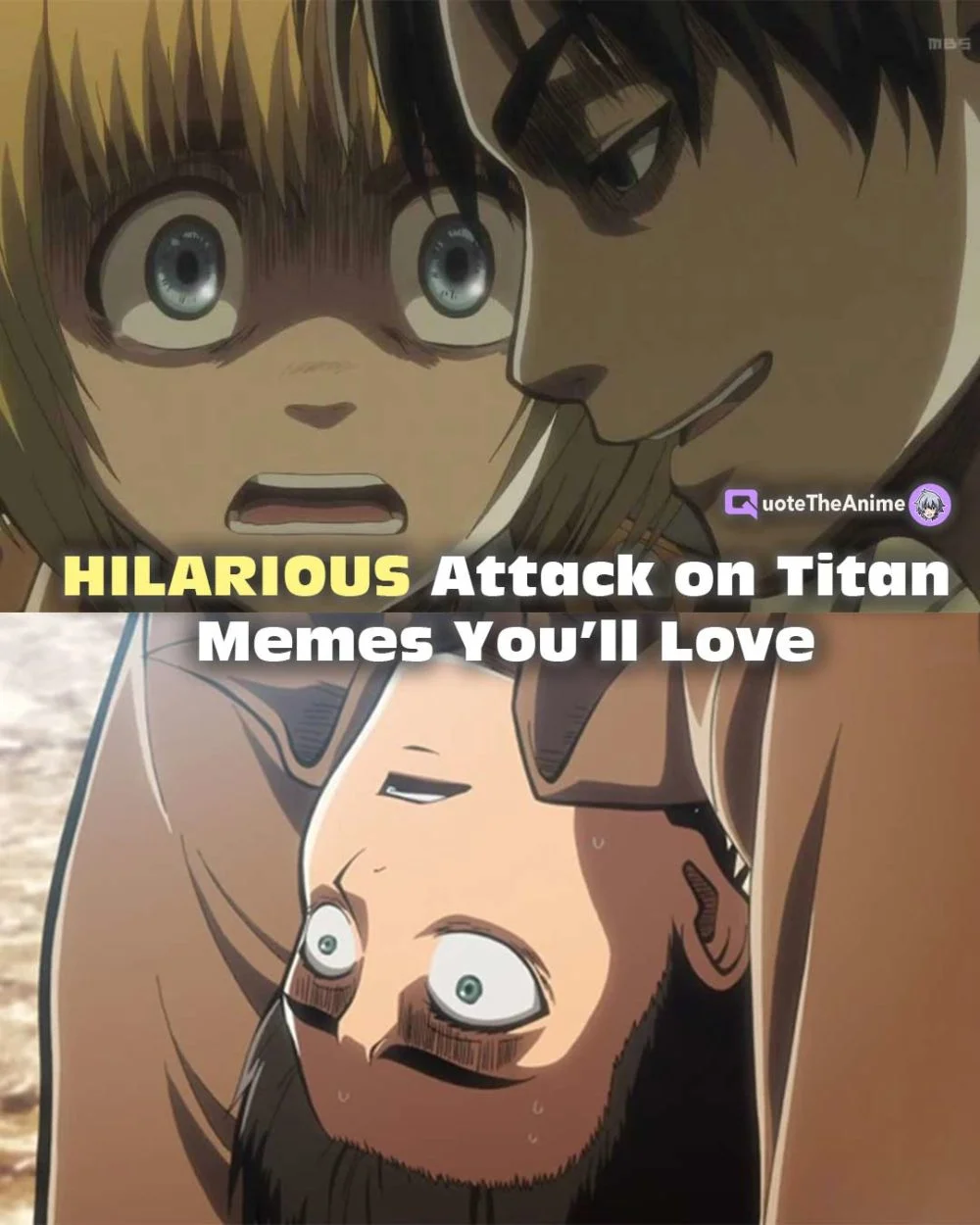 Attack on Titan Memes — Two shocked Attack on Titan characters with wide eyes expressing surprise and alarm.