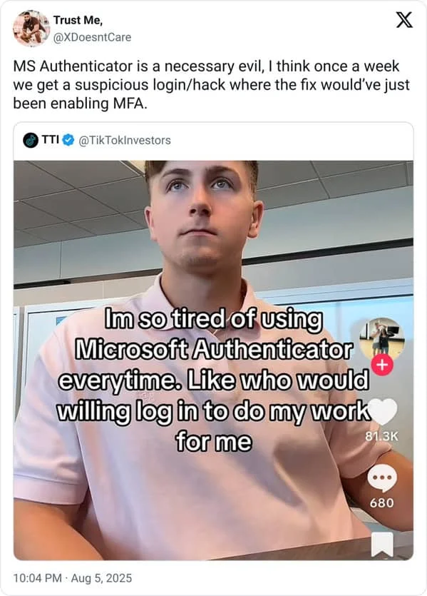 Authenticator App Lost — Reaction meme showing frustration and exhaustion from constant Microsoft Authenticator use.