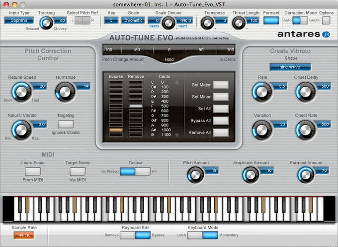 Antares Auto-Tune Evo VST plugin interface in Auto mode