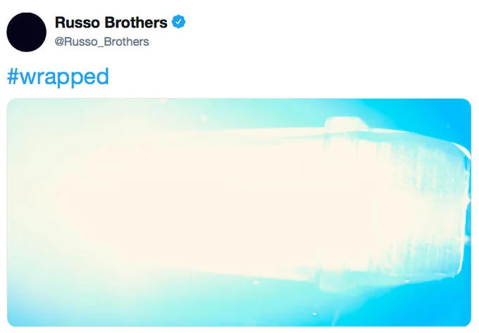 Avengers Endgame — Russo Brothers '#wrapped' tweet with a bright, overexposed teaser image