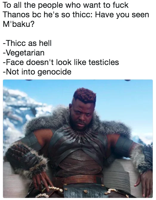 Avengers Infinity War — Text meme transforming the word thanos into thicc with a crying emoji