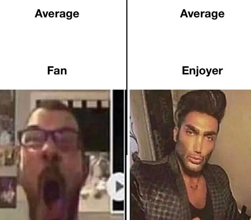 Average Fan vs Average Enjoyer — Average fan vs enjoyer meme template showing emotional person on left and calm person on right