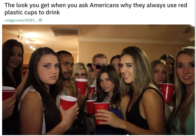 Awkward Party Reaction — Imgur post with caption about red plastic cups using the awkward party image