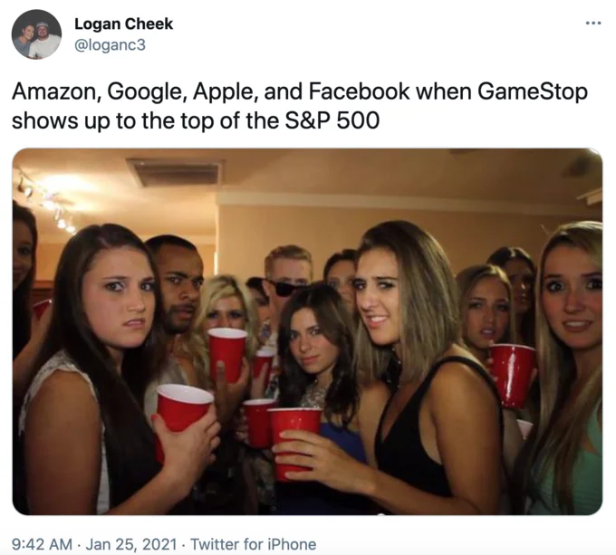 Tweet captioned about wearing a mask in a southern grocery store with awkward party reaction image