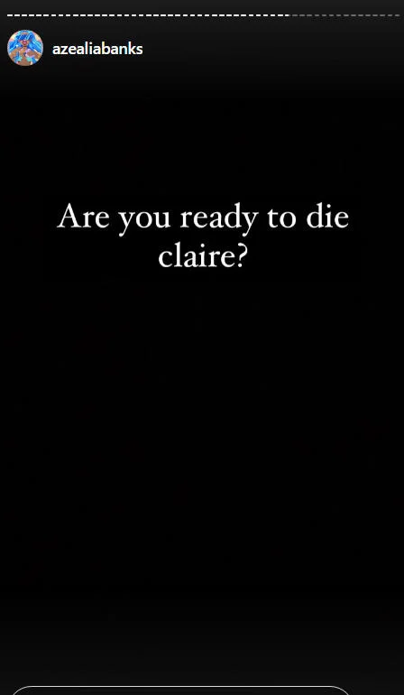 Azealia Banks "Are You Ready To Die?" — Black background with white text asking 'are you ready to die Brad Pitt?'
