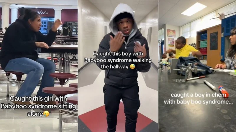 Collage of three panels showing people acting erratically with 'Baby Boo Syndrome' captions.