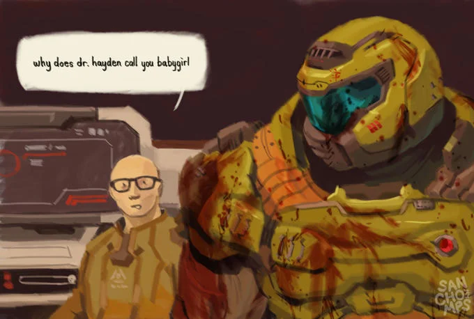 Halo fan art asking why Dr. Hayden calls Master Chief babygirl.