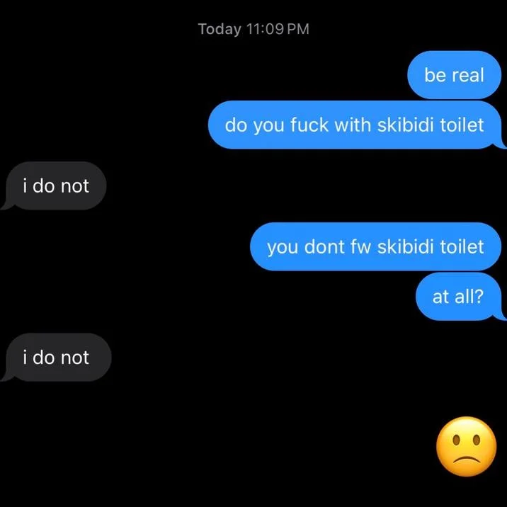 Bad Bitch Said She Don't Fw Skibidi Toilet — iMessage conversation screenshot with 'i do not' response to skibidi toilet question