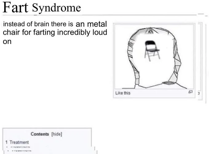 Bad Syndrome — Fart Syndrome meme with a folding metal chair inside the head