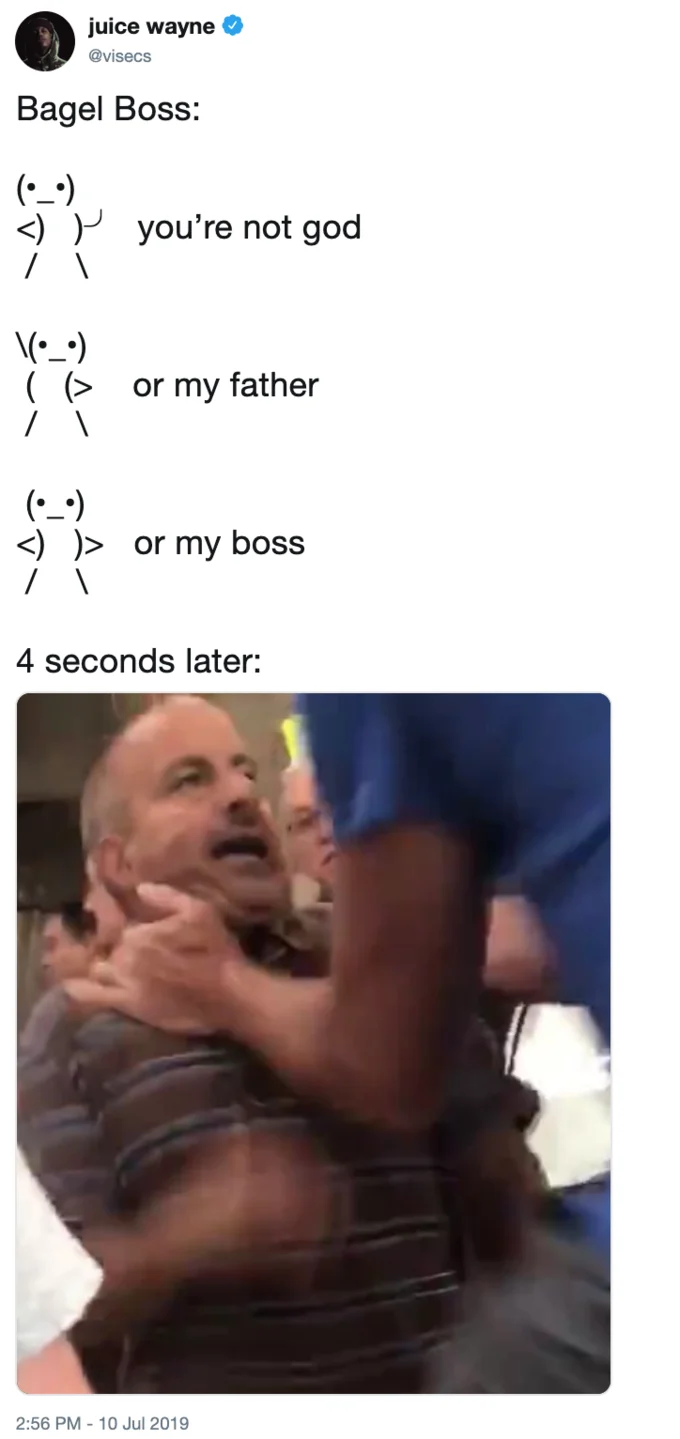 Side-by-side comparison of Bagel Boss man and the Scared Hamster meme