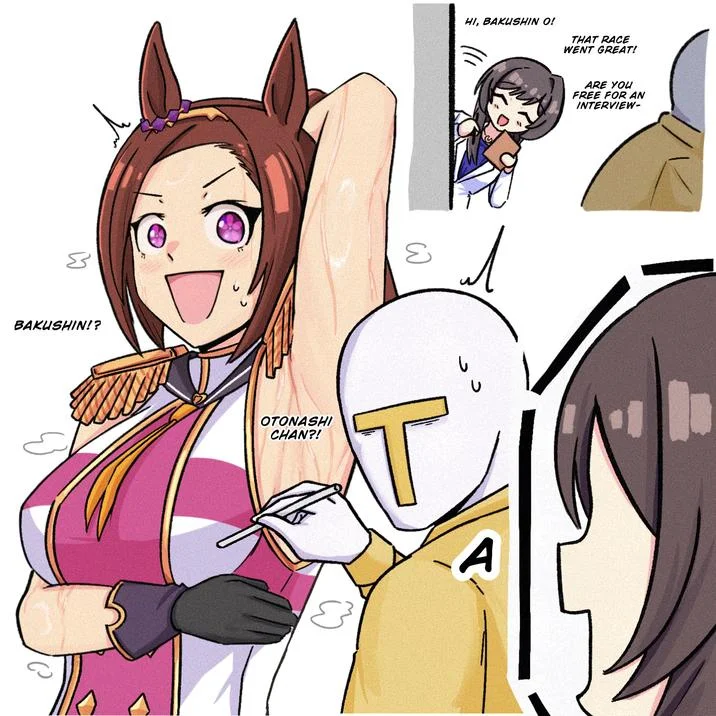 Bakushin Armpit Gif — BAKUSHIN!? P E HI, BAKUSHIN O! THAT RACE WENT GREAT! al OTONASHI CHAN?! U A ARE YOU FREE FOR AN INTERVIEW-