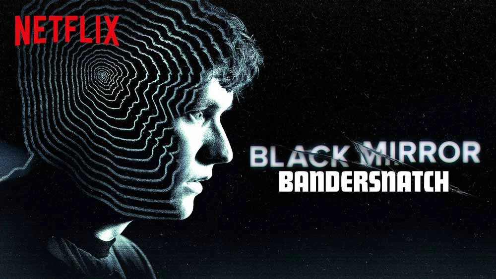 Netflix Black Mirror Bandersnatch promotional poster with Stefan's profile and hypnotic spiral pattern