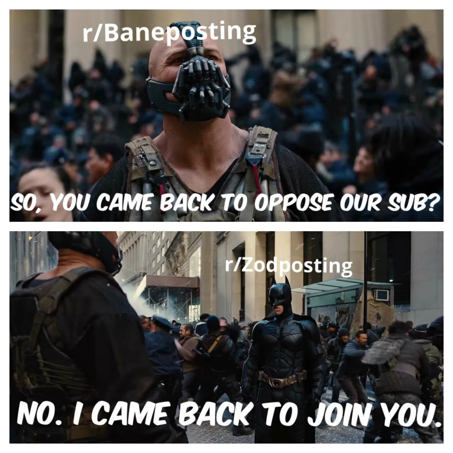 Two-panel Baneposting meme with plane scene format adapted as Reddit community jab.