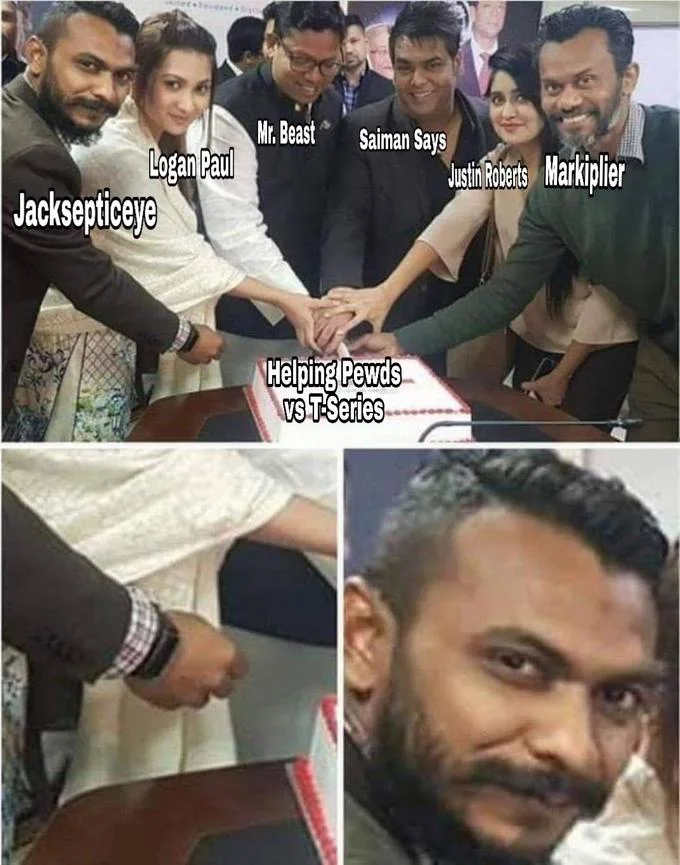 Bangladeshi Cake Cutting — Remix labeling cake-cutters as YouTubers fighting T-Series with PewDiePie subscriber war theme.