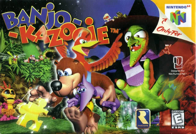 Banjo Kazooie — Banjo-Kazooie Nintendo 64 box art with Banjo, Kazooie, and Gruntilda