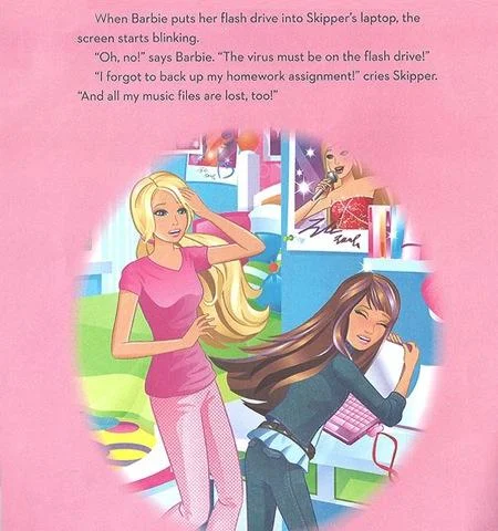 Barbie: I Can Be a Computer Engineer Parodies — Barbie and Skipper looking upset after a virus spreads to Skipper's laptop.