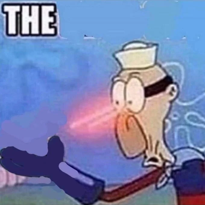 Barnacle Boy's Sulfur Vision — Barnacle Boy sulfur vision meme template with 'THE' text and a blacked-out conch shell