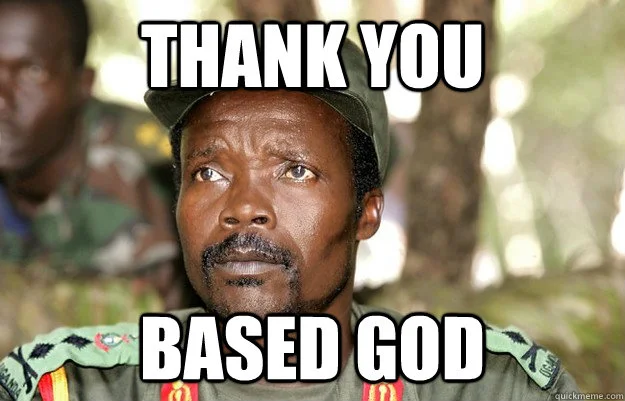 Thank You Based God — Man in military camouflage with 'THANK YOU' and 'BASED GOD' white text overlay.