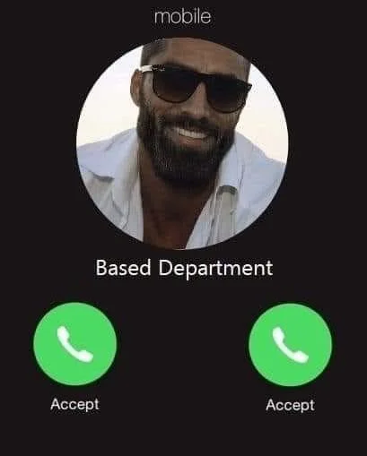 Mobile phone UI mockup showing incoming call from 'Based Department' with Accept buttons.