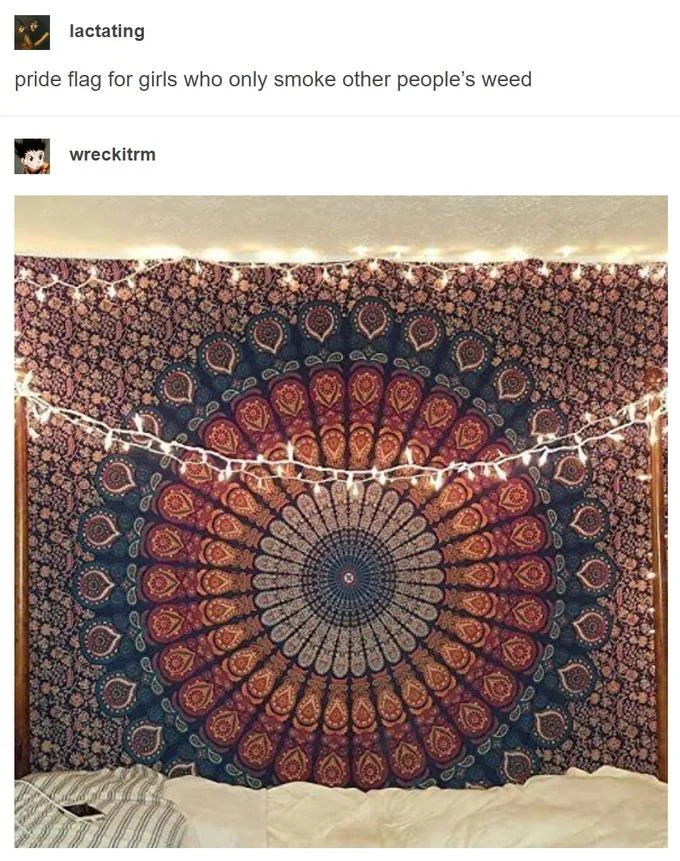 Basic White Girl Tapestry Mid Girl Pride Flag — Tumblr screenshot of mandala tapestry captioned as pride flag for weed smokers.