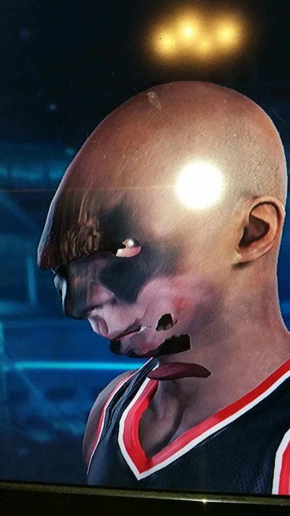 Basketball — Glitched NBA 2K video game player with distorted face