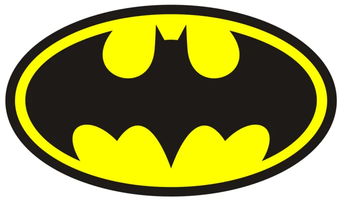 Yellow oval Batman logo with black bat silhouette