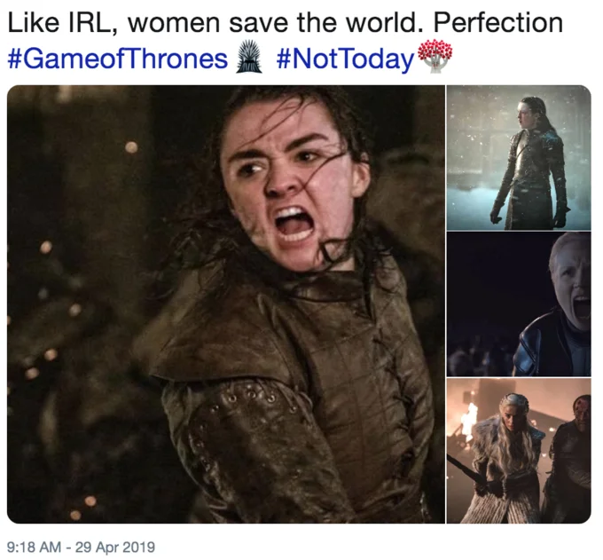 Tweet collage praising the female characters of Battle of Winterfell
