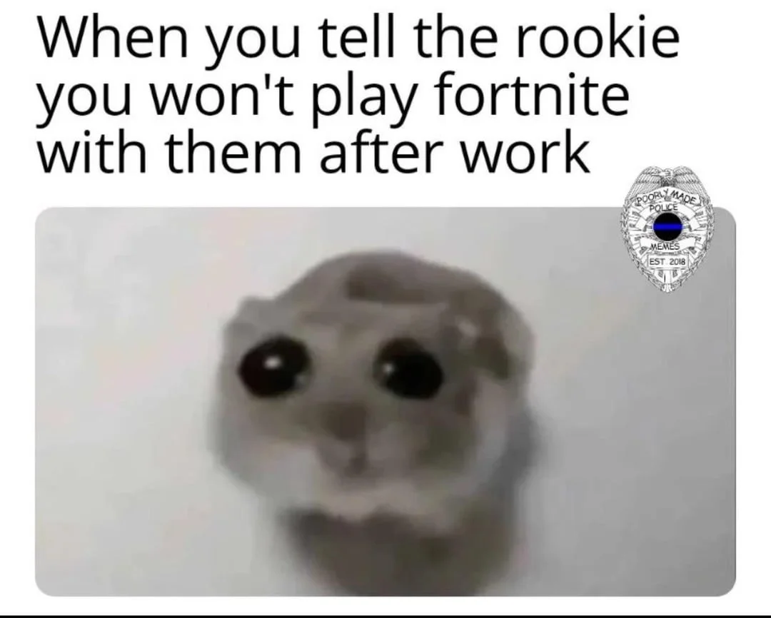 Battle Pass Grind — Reaction meme with sad creature about not playing Fortnite after work.