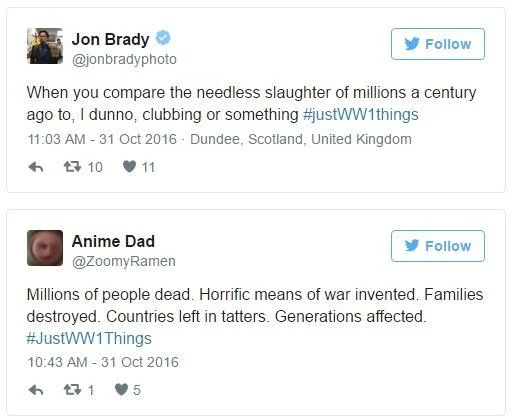 Battlefield — Two critical tweets about the #justWW1things hashtag