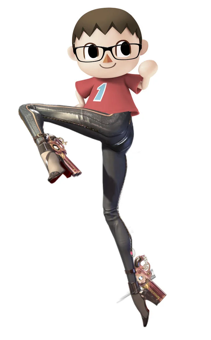 Persona 4 protagonist Yu Narukami edited with Bayonetta's legs and pistol heels