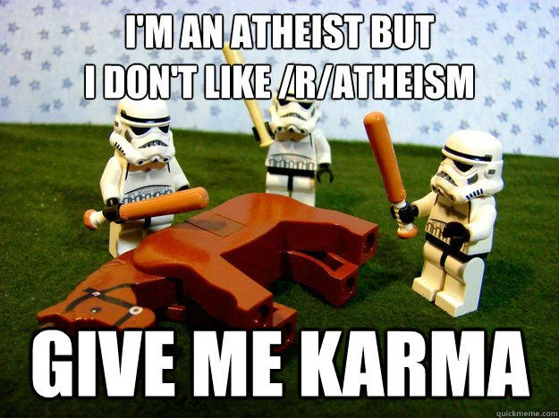 Beating A Dead Horse — LEGO Stormtroopers beating dead horse macro with r/atheism caption