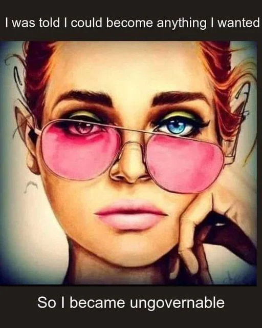 Become Ungovernable — Illustrated woman in pink sunglasses with 'became ungovernable' caption