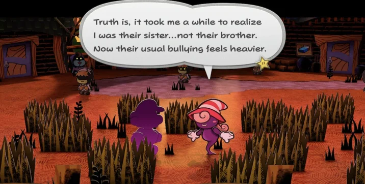 Beldam Posting — Paper Mario TTYD screenshot showing Beldam character dialogue about sibling relationships.