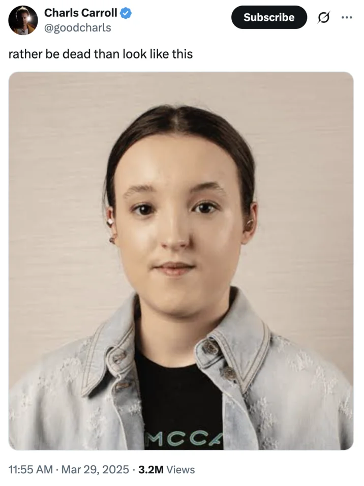 Bella Ramseys Face — Tweet with harsh comment about Bella Ramsey's appearance
