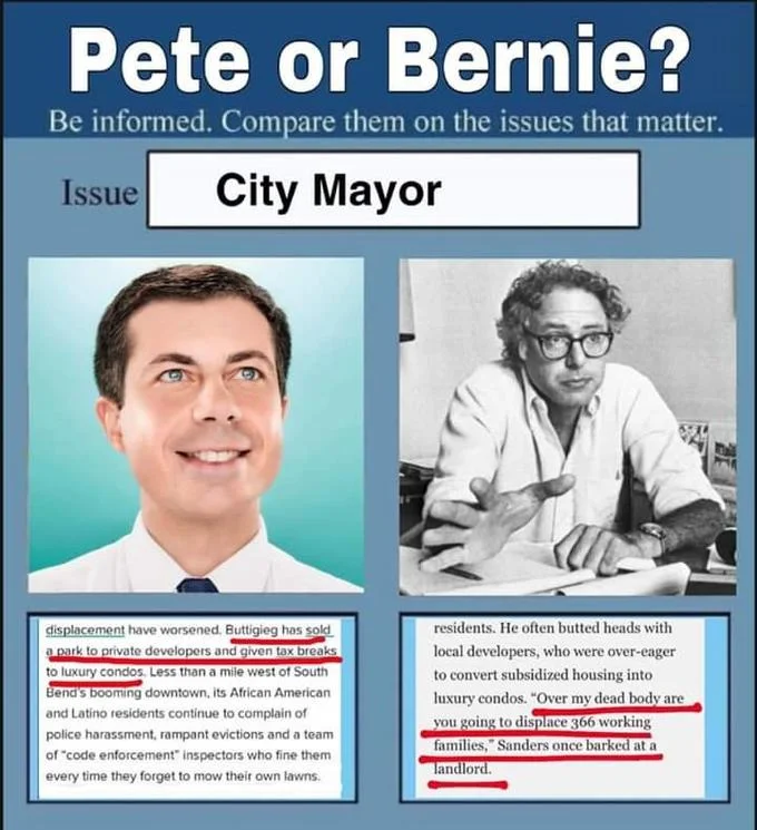 Bernie Sanders Dank Meme Stash — Pete or Bernie comparison about being a city mayor.