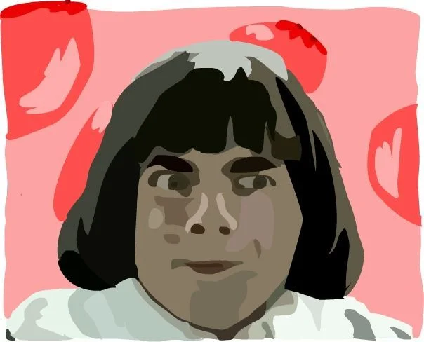 Berries and Cream — Digital painted portrait of Little Lad on a pink background with red berry shapes.