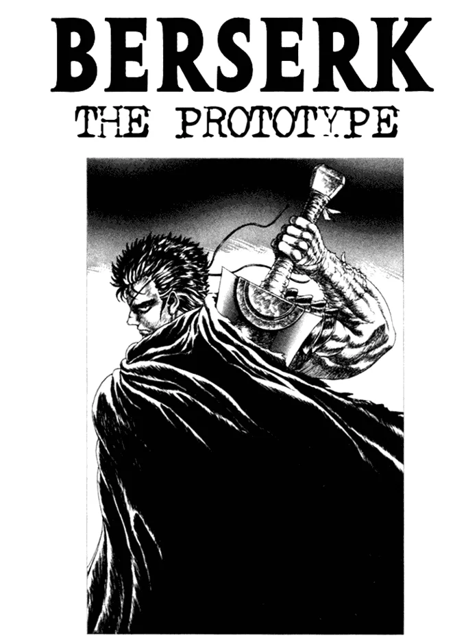 Berserk The Prototype cover showing Guts with a large sword in black and white manga art