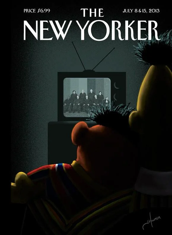 Bert And Ernie Sexual Orientation Controversy — New Yorker July 2013 cover showing Bert and Ernie watching the Supreme Court on TV