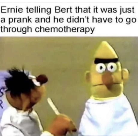 Bert is Evil — Bert and Ernie dark humor meme with medical prank caption