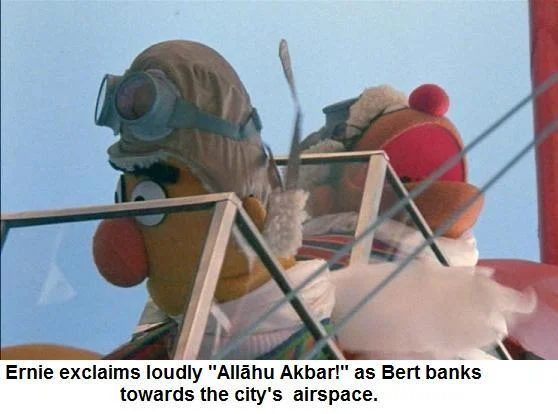Bertstrips meme of Bert and Ernie as pilots with a 9/11 reference caption
