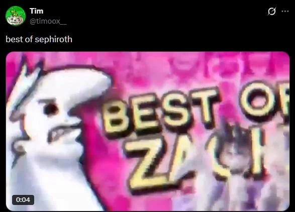 Twitter post 'best of sephiroth' with distorted Best of Zach thumbnail