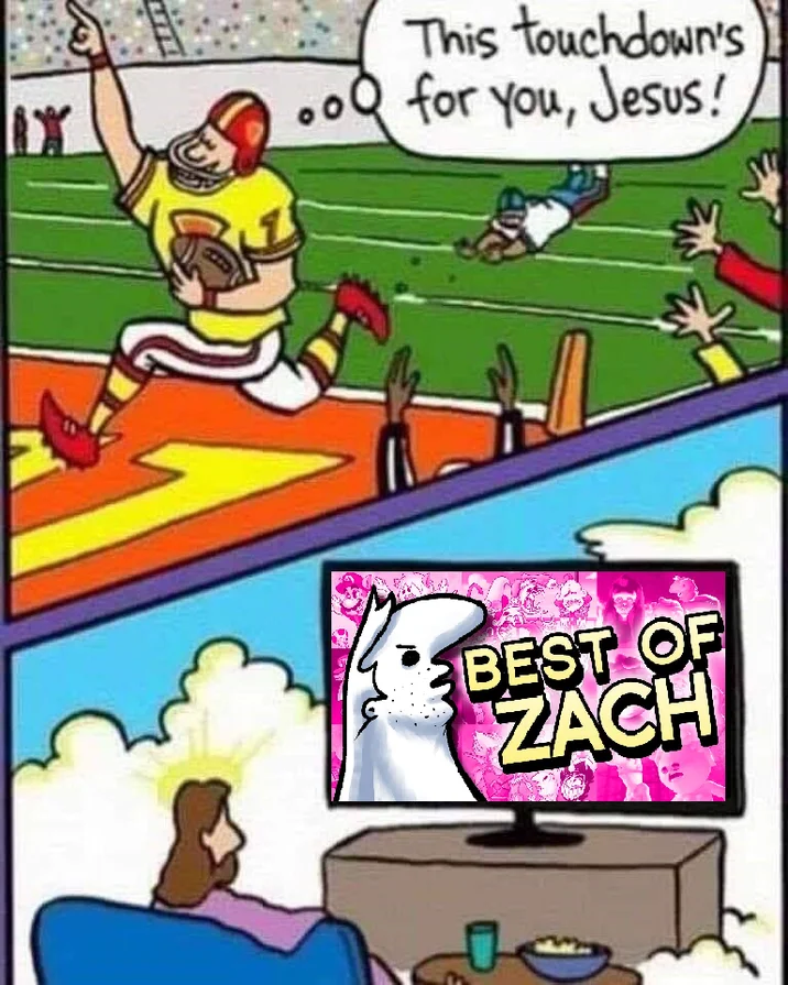 Jesus in heaven watching Best of Zach on TV comic meme edit