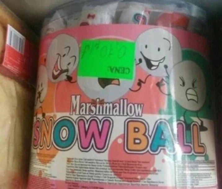 BFDI Mouth — Marshmallow Snow Ball candy packaging featuring BFDI-style mouths