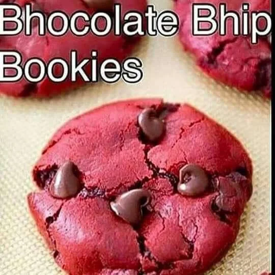 Red velvet cookies with Bhocolate Bhip Bookies text overlay