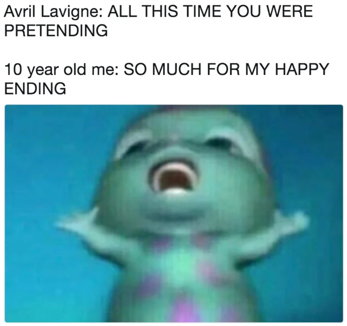 Bibble Singing meme featuring Avril Lavigne lyrics with '10 year old me' reaction text, using Bibble's expressive singing expression.