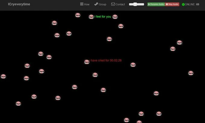 Screenshot of ICryeverytime website filled with BibleThump crying faces