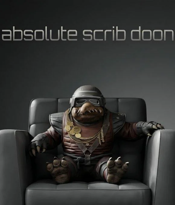 Biddy Blas slouched in an armchair with text reading 'absolute scrib doon'.