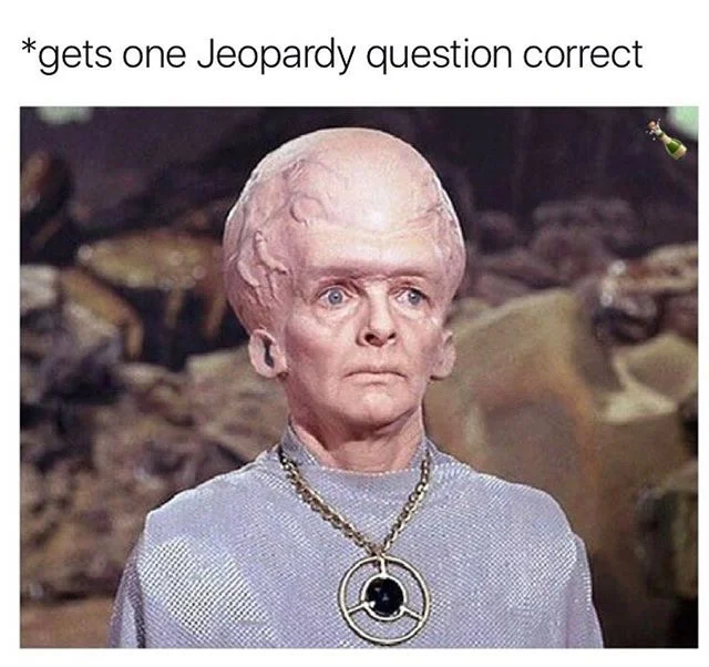 Big brain alien meme with caption gets one Jeopardy question correct