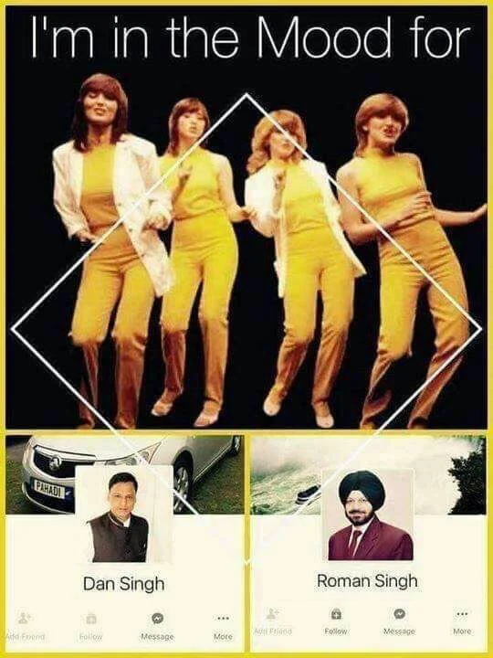 Big Mood — Multi-panel mood meme with yellow-clothed figures and social media profiles