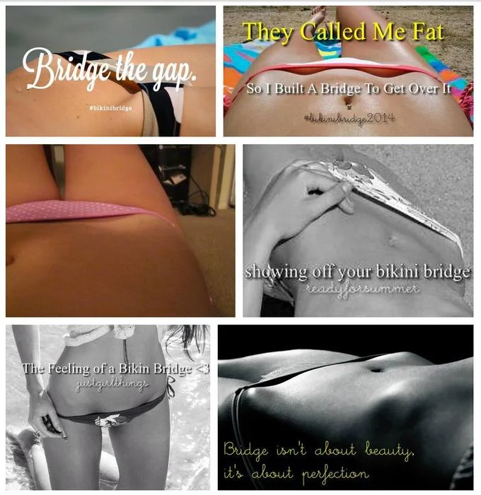 Collage of bikini bridge motivational meme images with slogans
